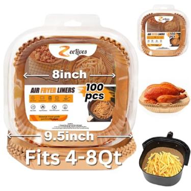 Imagem de Forros grandes descartáveis para fritadeira a ar (serve para 4 a 8 QT) – 100 peças de forros quadrados para fritadeiras de ar compatíveis com fritadeiras Gourmia, Chefman, Cosori e Instant Vortex