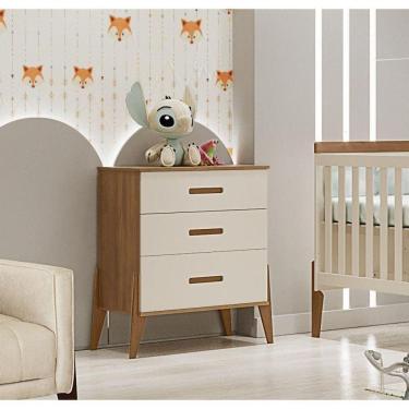 Imagem de Comoda Emilly Off White Carvalho 3 Gavetas Canaã Baby