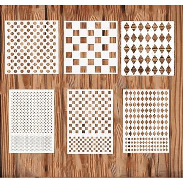 Imagem de 6 peças de estênceis de pontos, estêncil de tabuleiro de xadrez arlequim tamanhos variados, modelos quadrados de formato de diamante, reutilizáveis, estêncil de xadrez de diamante para pintura em