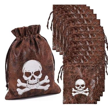 Imagem de RICHNESS Sacos de pirata loot sacos de brindes com cordão 11 x 16,5 centímetros pele de vaca sintética sacos de tesouro pirata para lembrancinhas de festa pirata pacote com 12