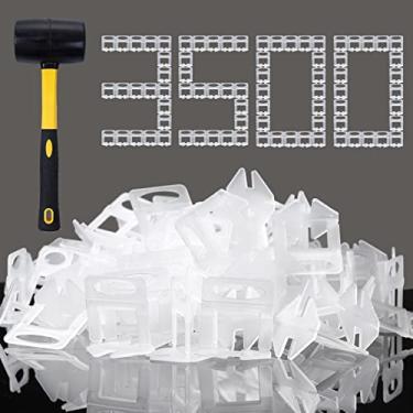 Imagem de Clipes de sistema de nivelamento de azulejo de 1/16 polegadas, 3.500 peças, espaçadores de azulejos, clipes e ferramentas, martelo de borracha endurecido, 473 g. Conjunto de ferramentas de azulejo para instalação profissional de cerâmica e pedra