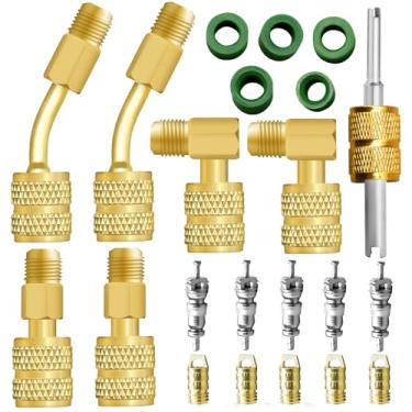 Imagem de Mini adaptador dividido, kit adaptador R410A R410A conector adaptador de mangueira de refrigerante, mini kit de bomba de vácuo dividida 5/16 a 1/4 removedor de núcleo de válvula de acoplamento para