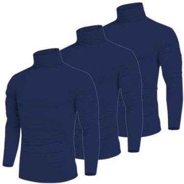 Imagem de Kit 3 Camiseta Camisa Gola Alta Segunda Pele Blusa Rolê Proteção UV 50+ Masculina Manga Longa-Masculino