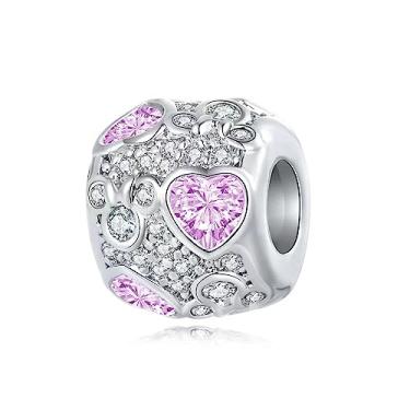 Imagem de MiWangLing Berloque de cristal de coração de rato com pingente de animais pavimentado CZ para pulseira Pandora, Cristal, Base