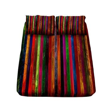 Imagem de Jogo de lençol Queen, linhas coloridas com 2 fronhas – Toda a volta de microfibra hipoalergênica de 40,6 cm, roupa de cama colorida, sem desbotamento, pacote com 4 para crianças e adultos