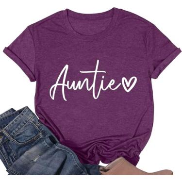 Imagem de Camiseta feminina Aunt Shirts Cute Auntie para mulheres, Love Heart, casual, manga curta, tia, Roxa, M