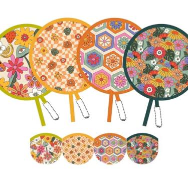 Imagem de SUJJY Pacote com 4 ventiladores de mão hippie retrô dobráveis multifunções para viagens, eventos, formatura, ambientes internos e externos (alegre)