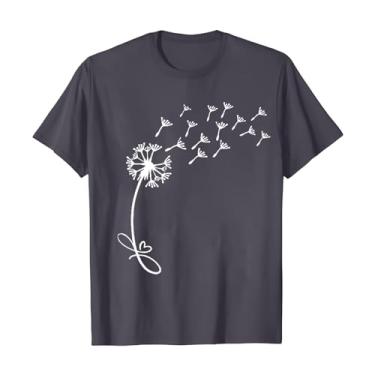 Imagem de Camiseta feminina com estampa de dente-de-leão, manga curta, gola redonda, caimento solto, casual, túnica, camisa de verão, Cinza, XXG