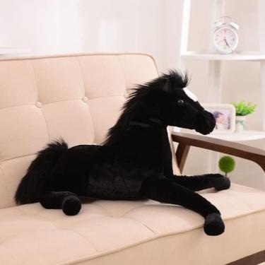 Imagem de Modelo de simulação cavalo preto brinquedo de pelúcia marrom cavalo boneca cavalo brinquedo de pelúcia-, preto, 65cm