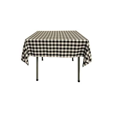 Imagem de LA Linen Toalha de mesa quadrada xadrez de poliéster 147 x 147 cm, preta e branca