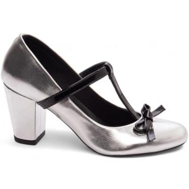 Imagem de Torricella, Sapato Social Scarpin Scarpan Salto Médio Alto Grosso Boneca Feminino 7 cm Torricella Cor:Prata;Tamanho:36