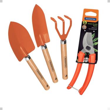 Imagem de Kit Para Jardinagem Com 4 Pe?as - Tramontina - Ancinho - Pazinha Larga - Pazinha Curta - Tesoura de Poda