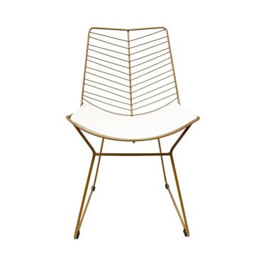 Imagem de Cadeira Cozinha Bertoia Retrô cor Dourado fosco assento branco - Poltronas do Sul