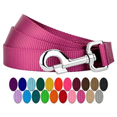 Imagem de Country Brook Petz Coleira de nylon resistente de 2,5 cm de largura para cães - Coleira durável de estilo tradicional com encaixe fácil de usar - Feita nos EUA, rosa, 1,8 m