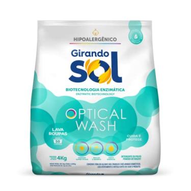 Imagem de Lava Roupas em Pó Hipoalergênico Girando Sol 4Kg, Girando Sol, Sabão Em Pó Lava Roupa Para Peles Sensíveis, Verde, Optical Wash Biotecnologia Enzimática, Rende 50 Lavagens