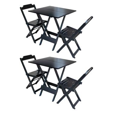 Imagem de Kit 2 Conjuntos de Mesa Dobravel com 2 Cadeiras de Madeira 70x70 Ideal para Bar e Restaurante - Pret