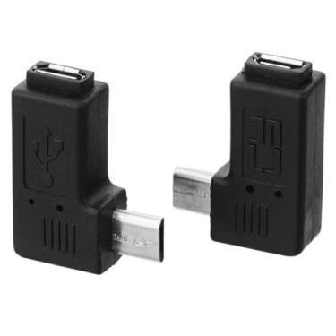 Imagem de Cablecc 2 peças conector de 9 mm de comprimento 90 graus para esquerda e direita micro USB 2.0 5 pinos macho para fêmea cabo adaptador de extensão