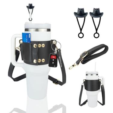 Imagem de Good Haus Chapéu de cowboy para Stanley, chapéu de cowboy de silicone, capas de palha para copo Stanley 30 copo de 1,134 g, tampas de canudo reutilizáveis para acessórios de copo Stanley (preto + alça