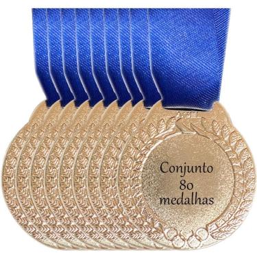 Imagem de Kit 80 Medalhas Grande Ouro Prata Ou Bronze 5cm Meio Liso prata