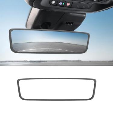Imagem de Ohleats Moldura protetora de espelho retrovisor de carro, capa de proteção de borda traseira de silicone compatível com modelo 3 modelo Y, decoração de moldura de acabamento retrovisor interno,