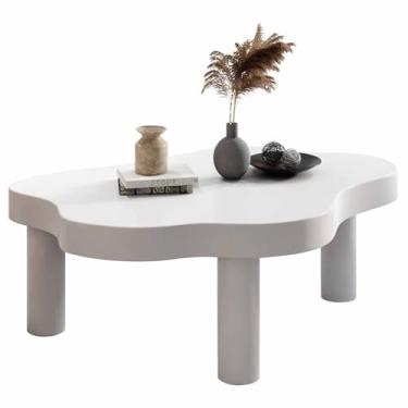 Imagem de Mesa de centro moderna de meados do século, mesa de centro em forma de nuvem, mesa de centro de madeira, mesa de canto redondo, com 3 pernas, para móveis de sala de estar