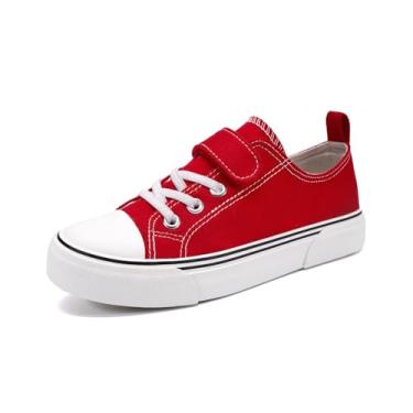 Imagem de Zoroadke Tênis infantil infantil para meninos e meninas, cano baixo, tira ajustável, sapatos de lona para crianças, Vermelho, 9 Toddler