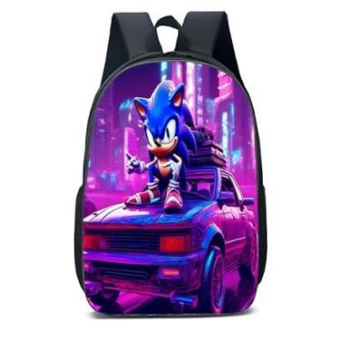 Imagem de MOCHILA ESCOLA INFANTIL JUVENIL ANIME SONIC SENTADO ENCIMA DO CARRO-Unissex