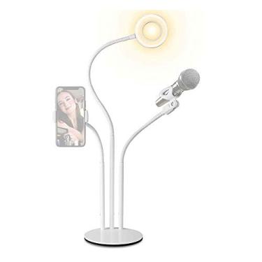 Imagem de Luminária portátil articulada USB LED Ring Light de 3,5” Vivitar c/controle remoto e suporte para Smartphone e Microfone – Vlogger Series – Branca