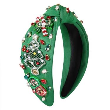Imagem de ZITULRY Faixa de cabelo feminina com nó de Natal com contas, árvore de Natal, bengala doce, enfeite de cristal, faixa de cabelo, presentes engraçados para mulheres, irmã mãe, melhor amiga (meias de