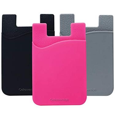 Imagem de Suporte de cartão para celular para parte traseira do telefone – Carteira de silicone para celular com bolso para cartão de crédito, identidade, cartão de visita – iPhone, Android e a maioria dos smartphones, 2.12 x 3.5 Inchs, Black, Grey & Pink