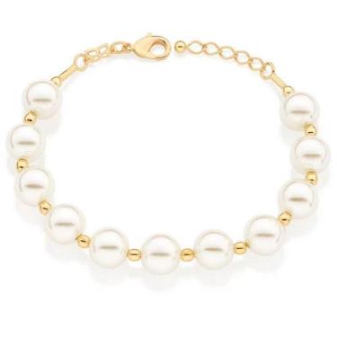 Imagem de Pulseira banhado ouro 3x 24k 18k e 22k feminina grossa com pérolas e e