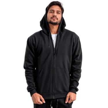 Imagem de Moletom com Zíper Blusa de Frio Com Capuz Casaco Flanelado Moleton de Algodão Aberto Unissex Feminino Masculino Liso Sem Estampa Blusão (BR, Alfa, G, Regular, Regular, Preto)