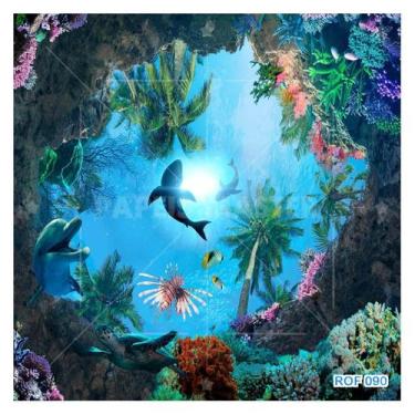 Imagem de Papel De Teto Fundo Do Mar Corais Tubarões 3,5M Rof90 - Você Decora