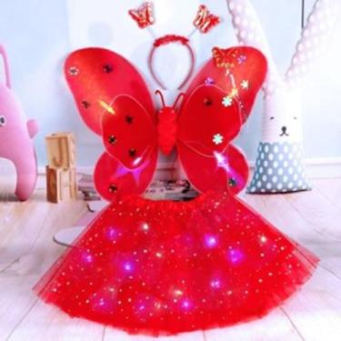 Imagem de Fantasia de Fada  Saia + Tiara + Asa + Varinha  com Led - compra, Verm