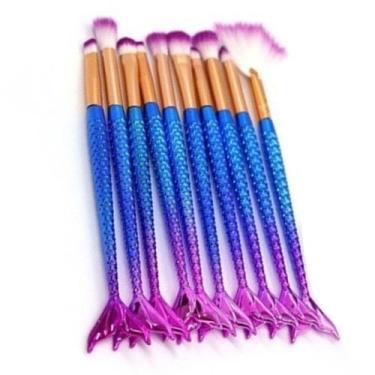 Imagem de Pincel Sereia Kit 10 Peças Maquiagem Make Up Sombra Mermaid - ideal im