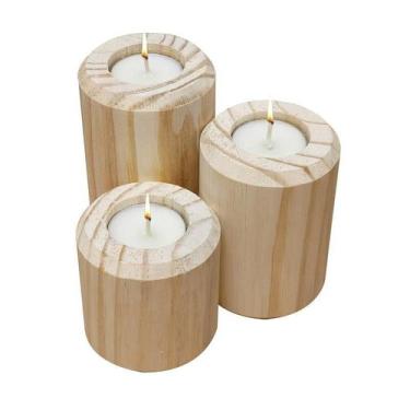 Imagem de Suporte Para Velas Rechaud Madeira Natural Decorativo - Jn Artes Rústi