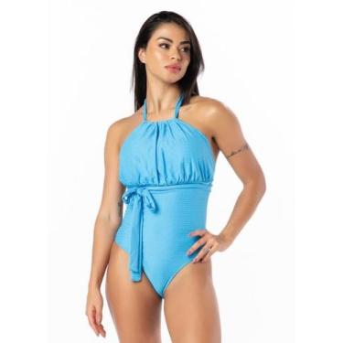 Imagem de Maiô Feminino Com Bojo Faixa Na Cintura Textura 3d Elegante - WA modas