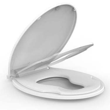 Imagem de Assento sanitário, assento de vaso sanitário redondo durável com assento infantil embutido, assento de vaso sanitário redondo para adultos e crianças, com fecho macio, nunca solta, fácil de instalar e
