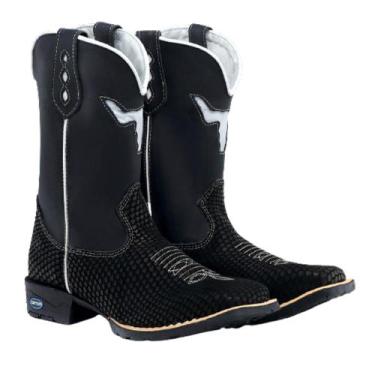 Imagem de Bota Texana Country Em Couro Bordada Snaker Sola de Borracha Bico Quad