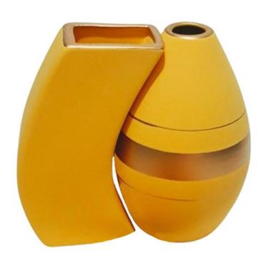 Imagem de Par de Vasos Turim em Cerâmica Fosca de Sala - Amarela Golden - Retrof