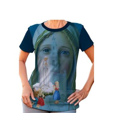 Imagem de Camiseta Baby Look Nossa Senhora de Fatima Azul Petroleo - FC Moda Cri