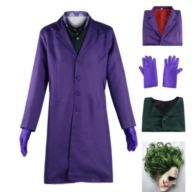 Imagem de Fantasia de palhaço adulto, conjunto de terno roxo, colete longo, sobretudo, cavaleiro de Halloween, cosplay, homem, adolescentes, Colete + máscara, P