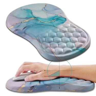 Imagem de Hokafenle Mouse pad ergonômico suporte de pulso com design de massagem, descanso de pulso para alívio da dor Mousepad com espuma de memória e base de poliuretano antiderrapante, mouse pads para mouse e mesa sem fio (30 x 20 cm, mármore azul