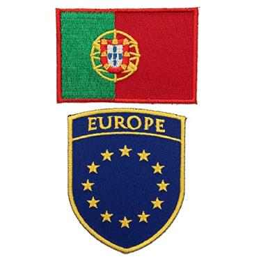 Imagem de A-ONE Patch bordado da UE + aplique da bandeira de Portugal, patch vintage, adesivo de suporte selado a calor, emblema para camiseta, casaco, terno nº 076 + 106