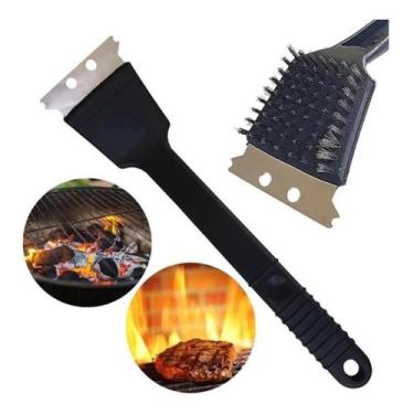 Imagem de Escova Aço Limpa Grelha Churrasqueira C/ Raspador Cabo 45 cm - Maf Sho