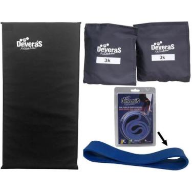 Imagem de kit tornozeleira peso 3 kg colchonete academia e mini band forte elást