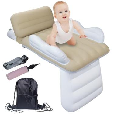 Imagem de Sunlisky Inflável - Cama de viagem infantil para assento de carro de avião portátil dobrável para viagem infantil berço de viagem com laterais, cinto de segurança com bomba manual e conjuntos de bolsa