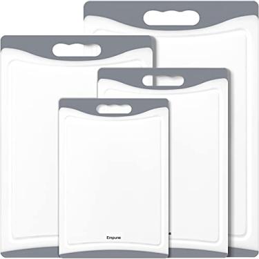 Imagem de Tábuas de corte extra grandes, tábuas de corte de plástico para cozinha (conjunto de 4) conjunto de tábuas de corte para máquina de lavar louça, tábua de cortar com ranhuras de suco, alças fáceis de