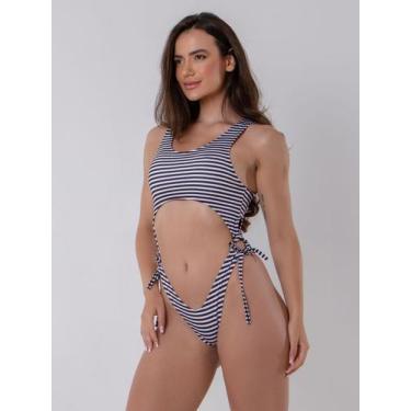 Imagem de Maiô Com Amarração Sem Bojo Costa Nua Estampado Moda Verão Piscina Pra