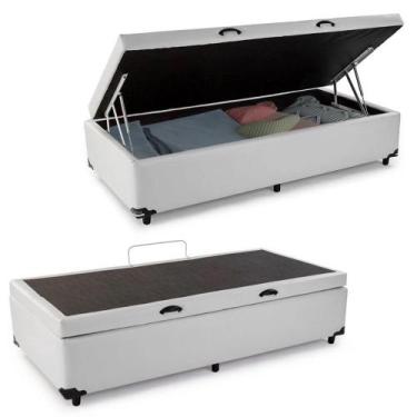 Imagem de Cama Box Solteirão com Baú Branco Sintético 96x203x40 - Empório Mathia